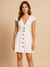 Slim Fit V-Neck Midi Dress with Flounce Hem