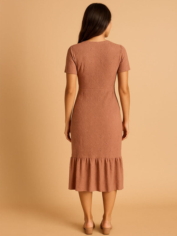 Casual Short-Sleeve Button-Front Midi Dress