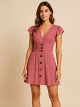 Slim Fit V-Neck Midi Dress with Flounce Hem