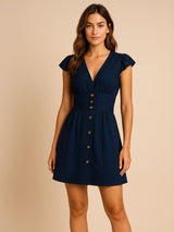 Slim Fit V-Neck Midi Dress with Flounce Hem