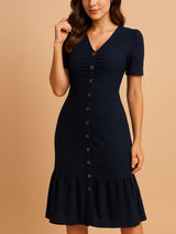 Casual Short-Sleeve Button-Front Midi Dress